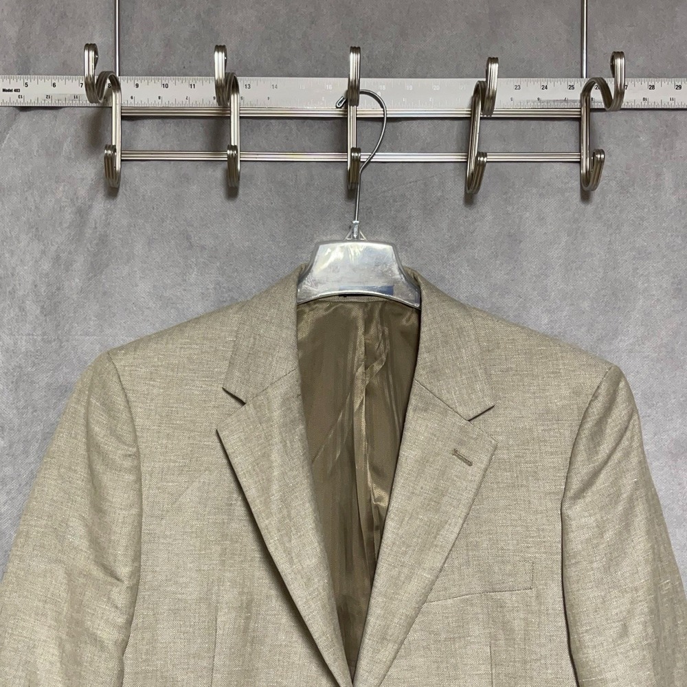 Club Room Blazer Men 40S Beige Herringbone Linen Blend Flannel Sport Coat Luxury